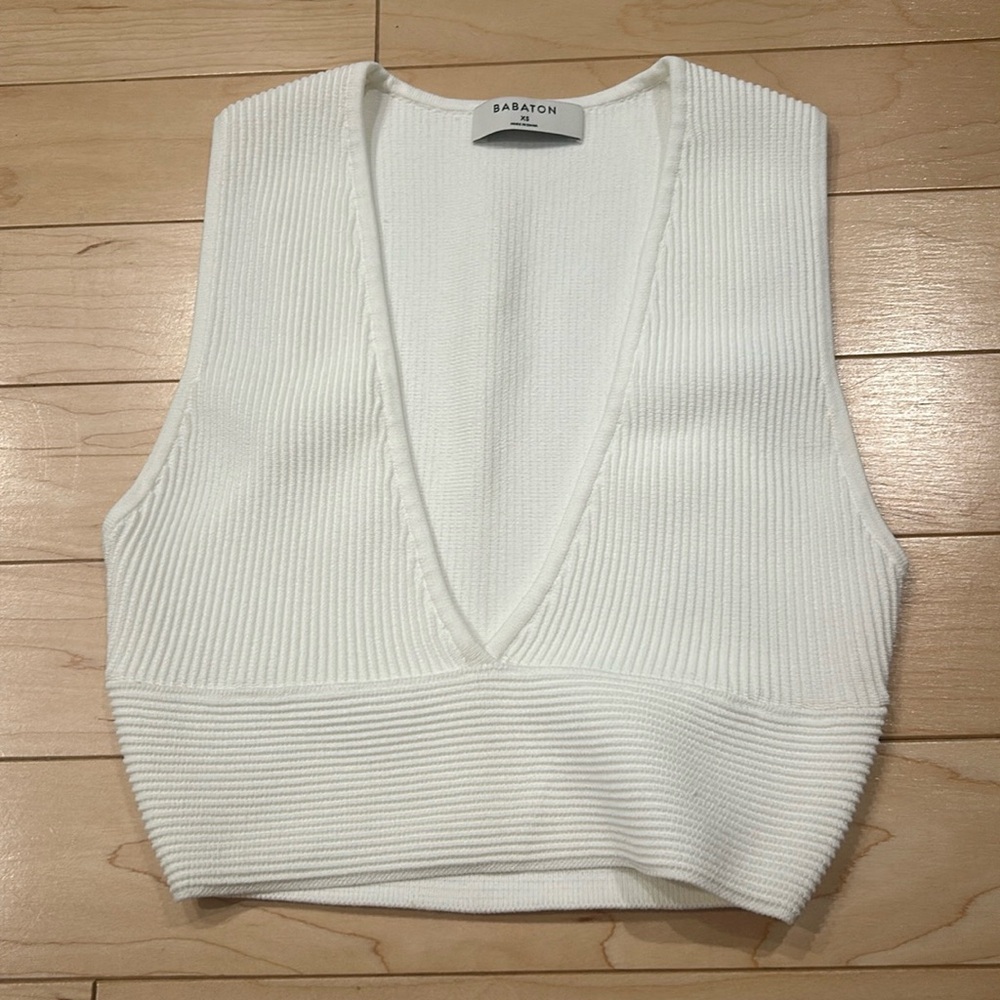 Babaton Deep V Cropped Sculpt Knit Top